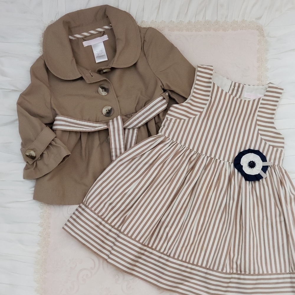 Janie and Jack Tan Pinstripe Dress 3-6m